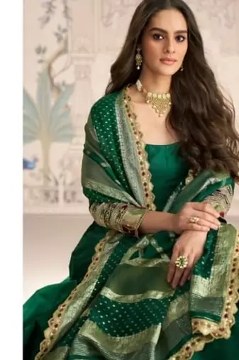 bottle green heavy silk anarkali-Full Stitched Free size