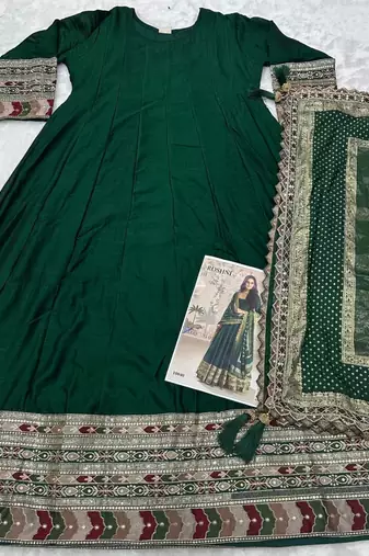 bottle green heavy silk anarkali-Full Stitched Free size