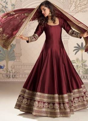 maroon heavy silk anarkali gown-Full Stitched Free size 1