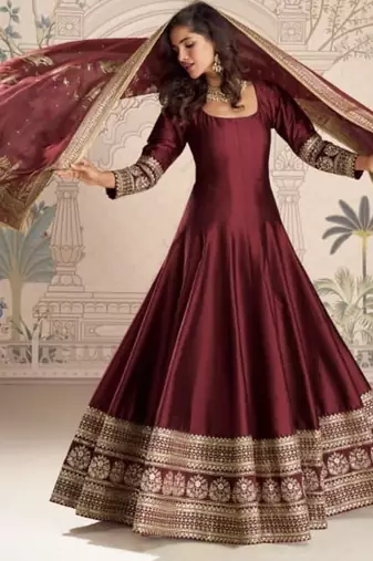 Maroon heavy silk anarkali Suit - Full stitched free size