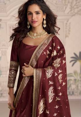 maroon heavy silk anarkali gown-Full Stitched Free size 2