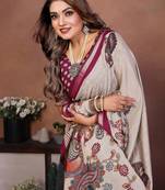 Plum Color Kalamkari Print Cotton Saree 