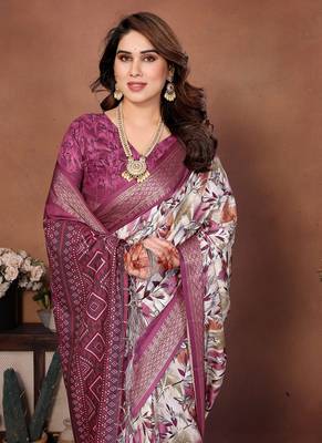 Plum Color Kalamkari Print Cotton Saree  1