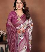 Plum Color Kalamkari Print Cotton Saree 