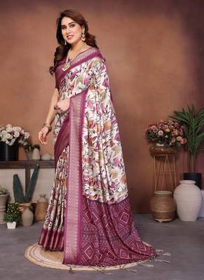 Plum Color Kalamkari Print Cotton Saree  3