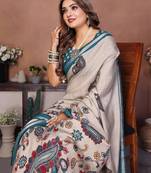 Dark Sea Green Color Kalamkari Print Cotton Saree 