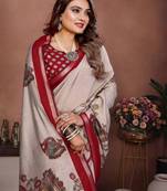 Red Color Kalamkari Print Cotton Saree 