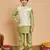 Boys pista green cotton silk kurta & pyjama set with jacquard nehru jacket
