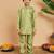 Boys pista green cotton silk kurta & pyjama set with jacquard nehru jacket