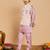Boys lilac cotton silk kurta & pyjama set with jacquard nehru jacket