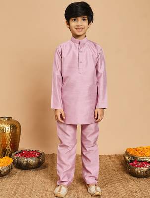 Boys lilac cotton silk kurta & pyjama set with jacquard cotton silk kurta & pyjama set with jacquard nehru jacket 5