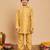 Boys yellow cotton silk kurta & pyjama set with jacquard nehru jacket
