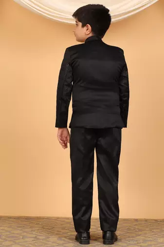 Boys black satin floral embroidered bandhgala set