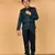 Boys teal blue satin floral embroidered bandhgala set