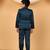 Boys teal blue satin floral embroidered bandhgala set
