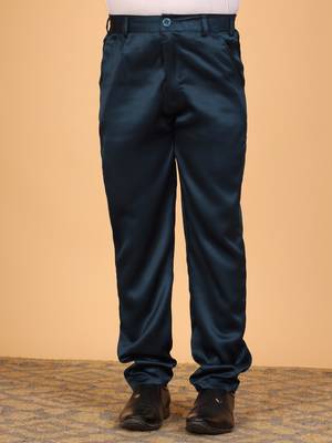 Boys teal blue satin floral embroidered bandhgala set 5