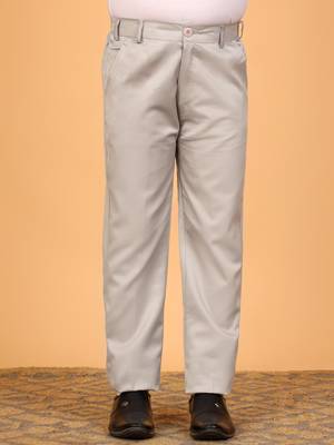 Boys grey satin floral embroidered bandhgala set 5