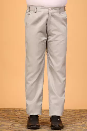Boys grey satin floral embroidered bandhgala set