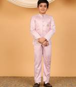 Boys lilac satin floral embroidered bandhgala set