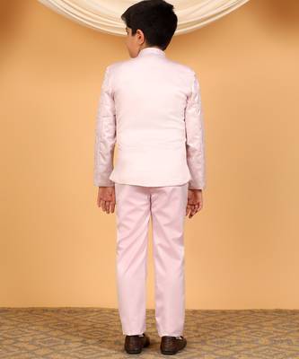 Boys lilac satin floral embroidered bandhgala set 2