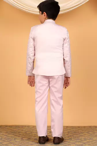 Boys lilac satin floral embroidered bandhgala set