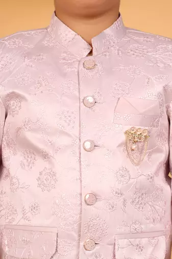 Boys lilac satin floral embroidered bandhgala set