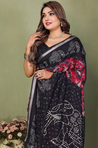 black color kalamkari print cotton saree 