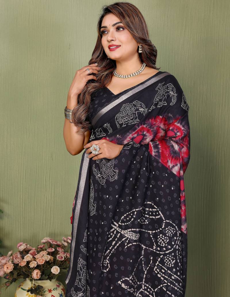 black color kalamkari print cotton saree 