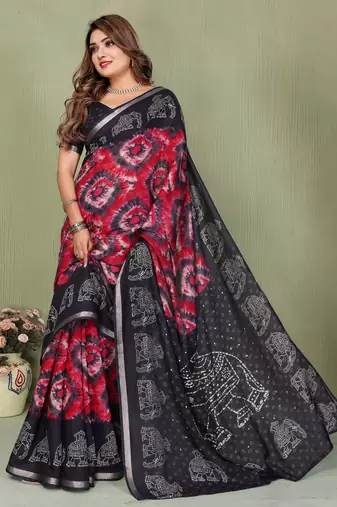 black color kalamkari print cotton saree 