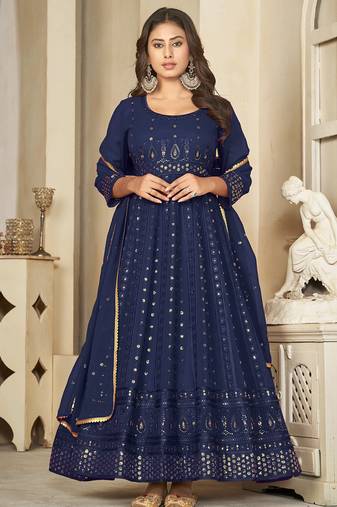 Blue georgette embroidered wedding wear anarkali suit