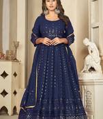 Blue georgette embroidered wedding wear anarkali suit