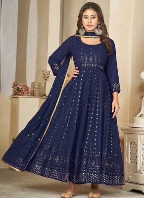 Blue georgette embroidered wedding wear anarkali suit 2