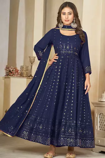 Blue georgette embroidered wedding wear anarkali suit