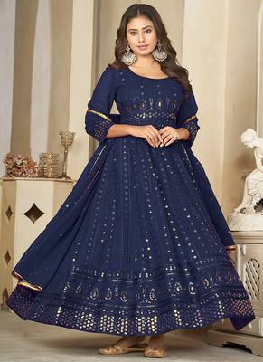 Blue georgette embroidered wedding wear anarkali suit 3