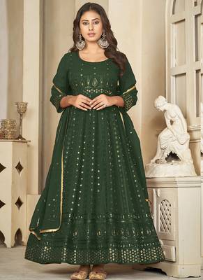 Green georgette embroidered wedding wear anarkali suit 1