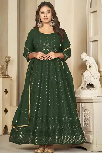 Green georgette embroidered wedding wear anarkali suit