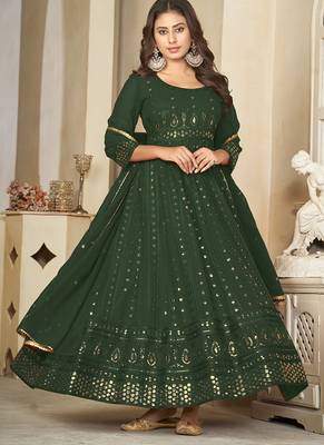 Green georgette embroidered wedding wear anarkali suit 2