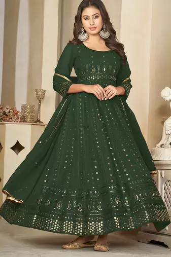 Green georgette embroidered wedding wear anarkali suit