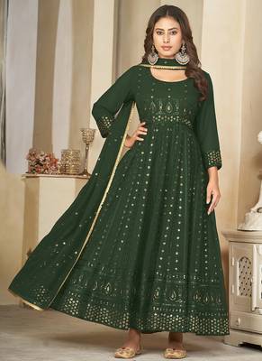 Green georgette embroidered wedding wear anarkali suit 3