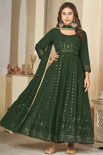 Green georgette embroidered wedding wear anarkali suit