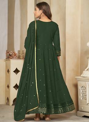 Green georgette embroidered wedding wear anarkali suit 4