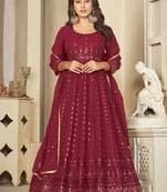 Maroon georgette embroidered wedding wear anarkali suit