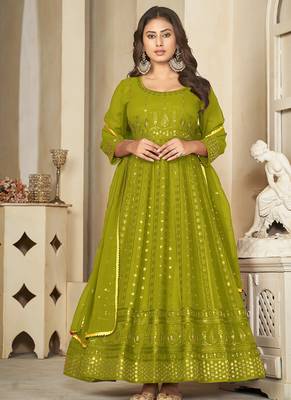 Mahendi georgette embroidered wedding wear anarkali suit 1