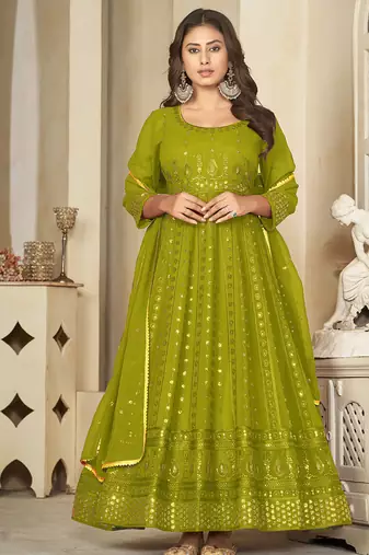 Mahendi georgette embroidered wedding wear anarkali suit