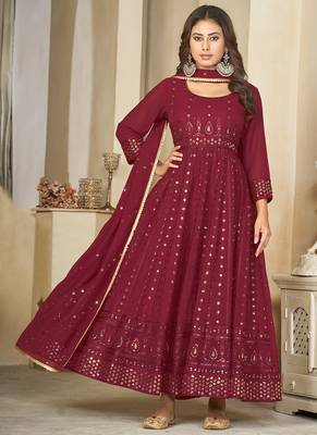 Maroon georgette embroidered wedding wear anarkali suit 2