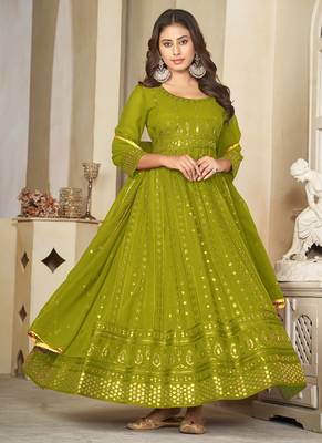 Mahendi georgette embroidered wedding wear anarkali suit 2