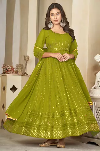 Mahendi georgette embroidered wedding wear anarkali suit