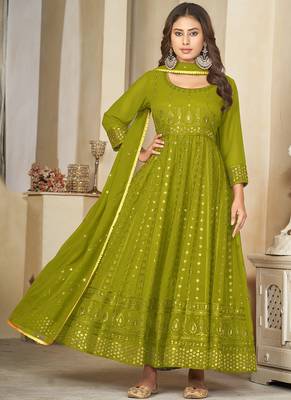 Mahendi georgette embroidered wedding wear anarkali suit 3