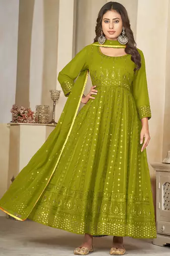 Mahendi georgette embroidered wedding wear anarkali suit