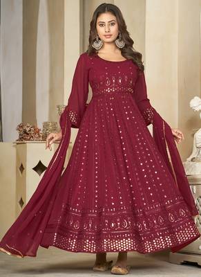 Maroon georgette embroidered wedding wear anarkali suit 3